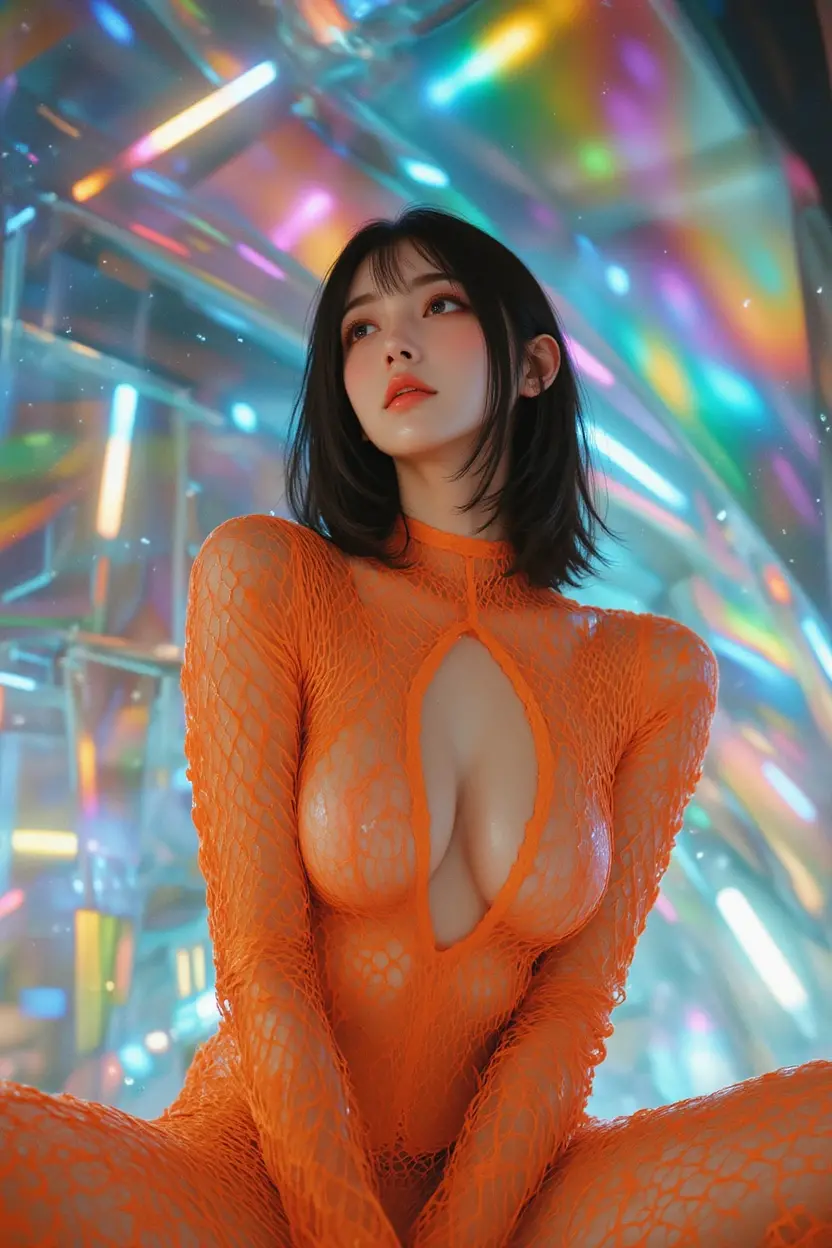 { 1girl and 1man are having (oral sex:1.6) in a disco club lounge, indoor, night, cyberpunk theme }, { the girl is kneeling down on the floor, (lean forward on to the man's crotch:1.2), ((hands on the man's legs)) }, { the man is (sitting on a sofa, male pov, seen from above:1.2), (rubbing a thick penis bulge on the girl's face:1.4), (POV, a POV hand of the man is holding the girl's head:1.3) }, { (masterpiece:1.3), (best quality:1.3), (photo realistic:1.9), (8K resolution:1.3) }, { shallow depth of field, (god ray:0), (neon lighting:1.8), (soft diffused lighting:1.6), (extremely dim background:1.2), (low key:1.8) }, { the girl is beautiful 22yo, (blue eyes), (open mouth, tongue out:1.6), (smiling:1.2), ((eyes rolled up:1), (shiny skin:1.4), (slender body:1.2), huge firm breasts, (tight abs), (perky nipples:1), (neon colored hair:1.2) }, { wearing (((translucent))) leotard, off-shoulder, ((pubic hair)), see-through pantyhose, (neon colored cyberpunk jumper) }