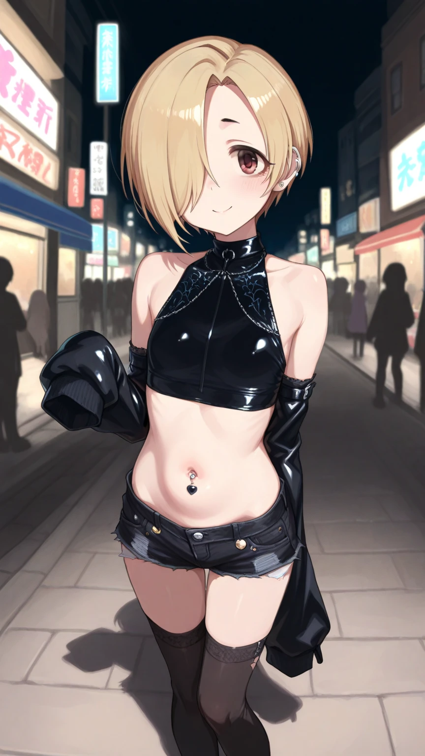 score_9,score_8_up,score_7_up, score_6_up, 1girl, 1girl, cute, , tan, foreskin, heart, blush, night, collar, pink nipples, flat chest, large butt, young, blonde hair, short hair, sexy smile, Riley Andersen (Inside Out), blue eyes, , full , smile, , long fingerless gloves, long socks, horny, mini sexy bikini, sexy smile, half closed eyes, one wide eye, closed mouth, one half closed eye, happy, gigantic butt,front view, gigantic buttocks, pose sexy, looking at viewer, standing, prostitution, alley, goth, micro bikini, sexy micro bikini, beach, water, sand