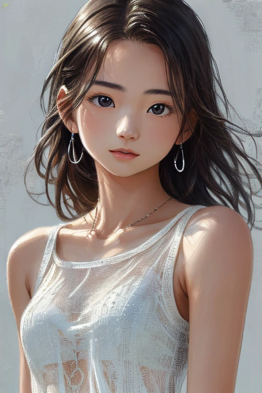 (Masterpiece, Real: 1.4), (Very complex: 1.2), (Upper body: 1.2), (From the front: 1.3), in silk underwear (light blue), shoulder straps hanging on one arm with one shoulder strap, long hair, chest, hotel, looking at the viewer, the expression is a little embarrassed Japan about 17 years old, fashionable makeup, head tilted, sitting in the middle of the bed of the hotel's elegant snow-white sheets, 1 girl, solo, Ultra High Resolution, 8K UHD, Film Grain, Perfect ???????, Exquisitely Detailed Skin, Best Shadows, Delicate, High Resolution