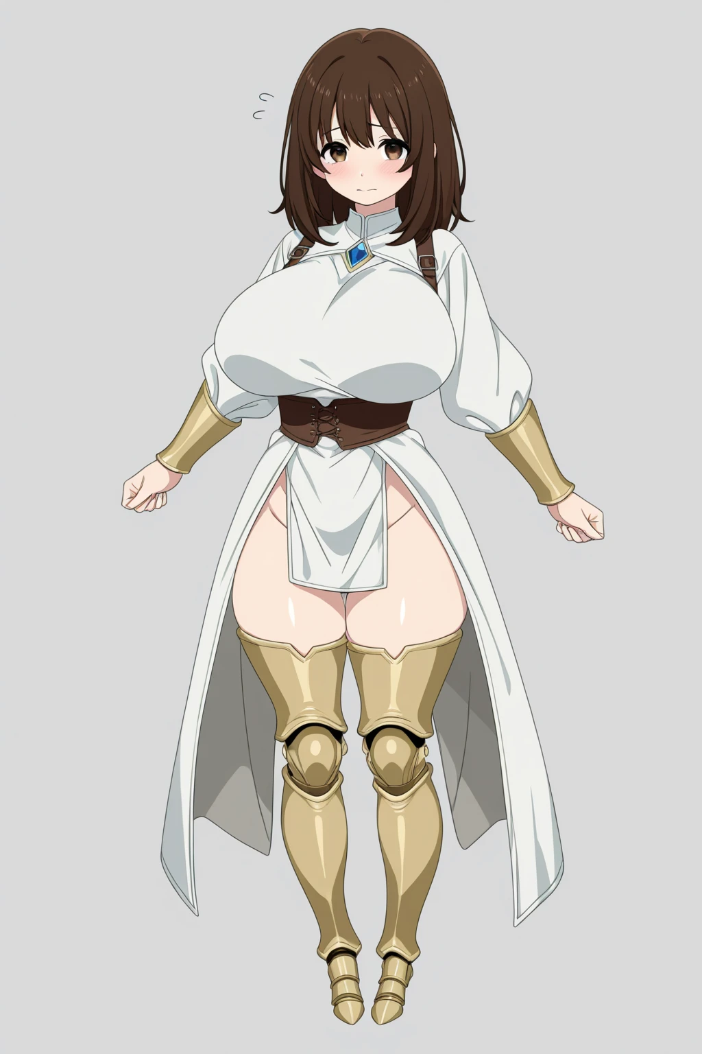 Akane having, blue hair, short hair, Brown eyes, detailed eyes, whole body, lindosexyrobutts, tight black blouse, black crop top, exposed navel, clothing attached to the body, Tanga sexy, sexy stockings, 【Costume】【cosplay】White Dress of Albedo (Overlord), white thong, big neckline, short hairstyle, SHORT HAIR,