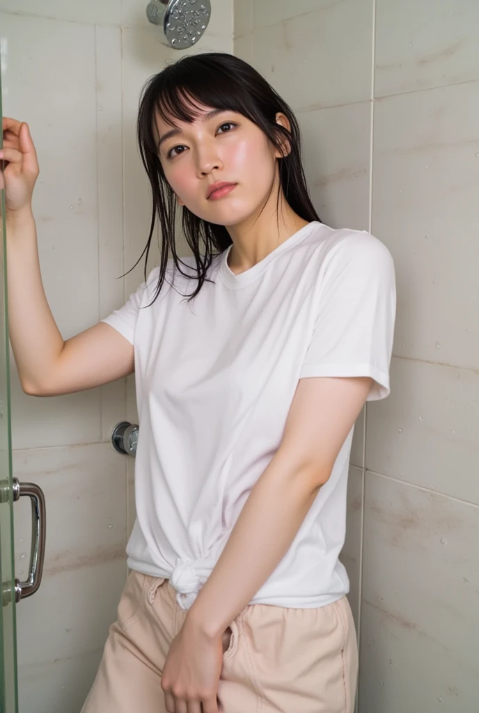 A girl in a Cotton Thin See Through White T Shirt, (Cotton Thin See Through White T Shirt:1,3, NSFW clothes are wet and transparent:1.2),18-years-old, 1 Innocent and Cute girl, Sitting on the floor, People in the background, Wrist cuff, Detachable collar, fishing net, Black shiny outfit, Tight bunny suit, Beautiful Face, Detailed lips,classy sexy shower room, (smile:1.3),1boy, penis, vaginal, pov crotch, from behind,masterpiece:1.3,looking down from below, masterpiece:1.3,looking down from below, masterpiece:1.3, high resolution, ultra detailed, extremely detailed CG unity 8k wallpaper, realistic, photo-realistic, RAW photo, beautiful detailed face, (beautiful skin:1.3, pale skin:1.3), realistic glistening skin, detailed hair texture, Perfect Style, Beautiful Face, accurate, Anatomically correct, Highly detailed face and skin texture, Detailed eyes, Brown eyes, Double eyelids, Thin eyebrows, dropped eyes, Eyeliner, Natural cheeks, Fair skin, shiny necklace and earrings, Glossy Thin lips, facial,cum on face ,cum, pov,,(facial:1.3,excessive cum:1.3,Massive ejaculation:1.3,A lot of sperm on the face:1.3)