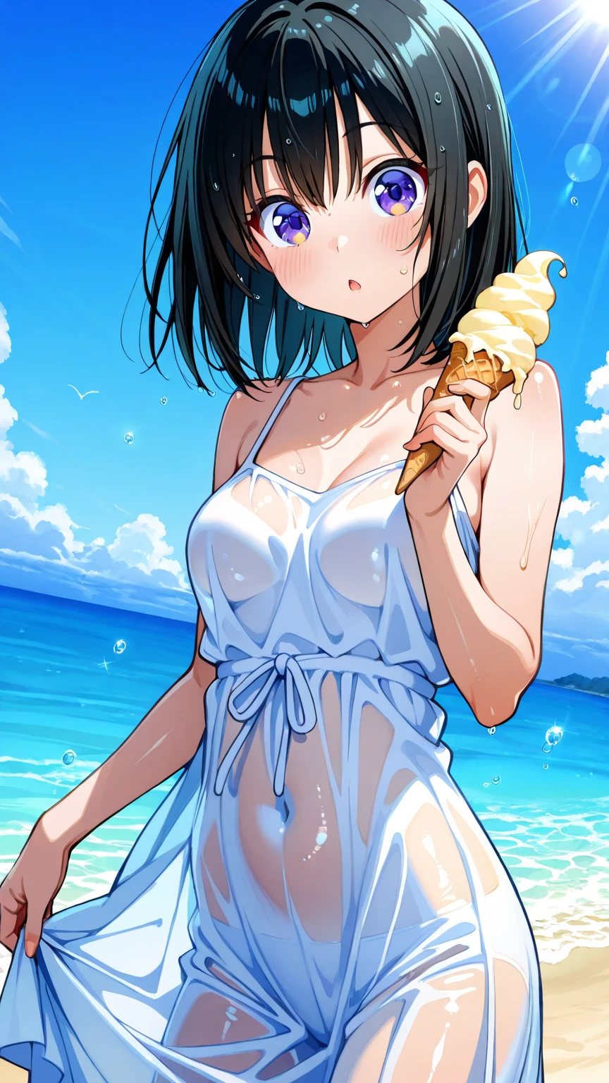 At the BeachSoft creamを食べるビキニ姿のアニメの女の子, Lo-fi Girl, Retro Anime Girls, 80s anime art style, Beautiful anime art style, At the Beach, Lofi Art, 80s anime art style, Anime illustration, 80s anime art style, High quality anime art style, Anime Style 4k, Anime Wallpaper