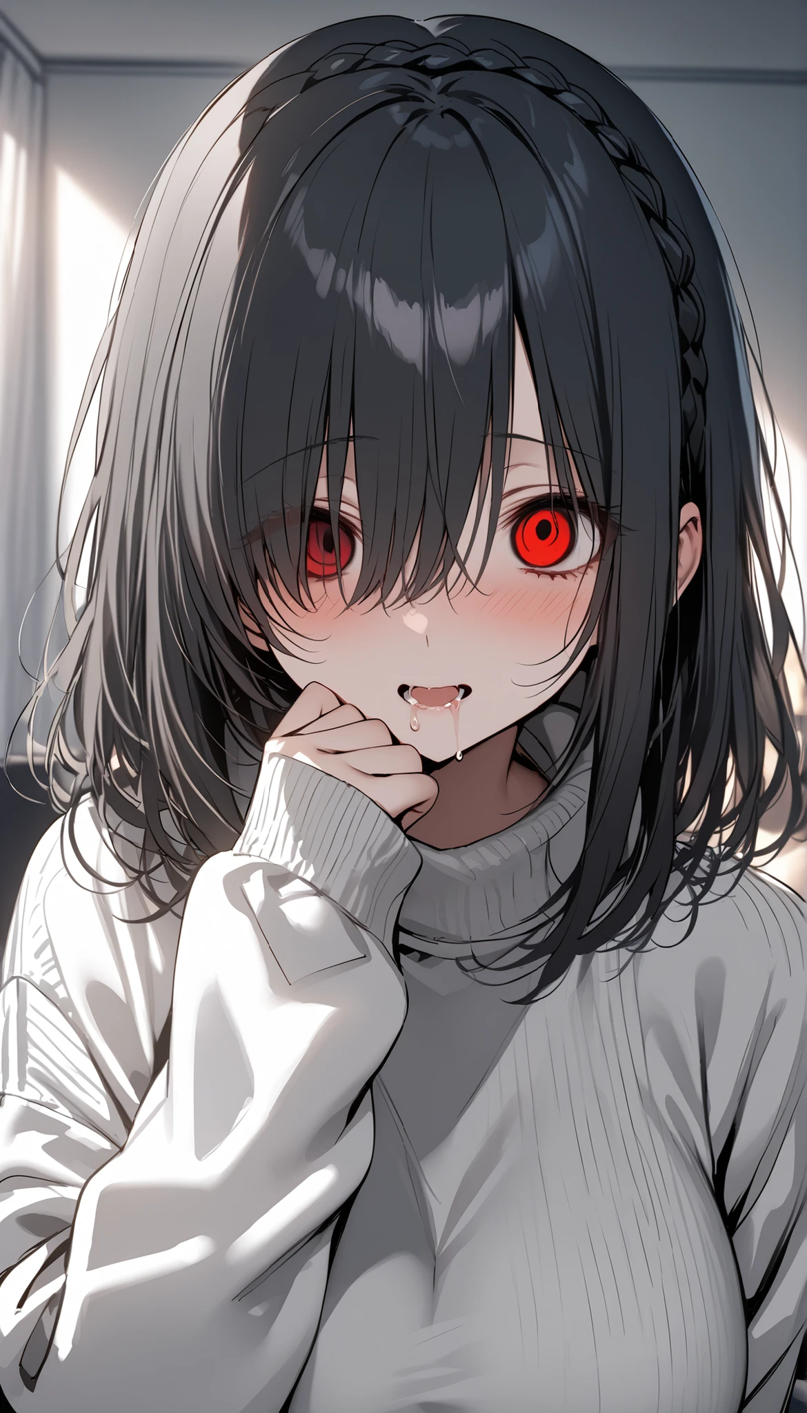 masterpiece, best quality, 1girl, momose_(oqo) official art, grayscale, manga style, japanese, chi no wadachi, black eyes, street, iced, black hair, schoolbag, smile, crying, tears, tears streaming, blood, blood_from_mouth, bruise, nosebleed, lineart, face against the ground, looking at viewer, blood on face, black coat, black scarf, 35 years old, mature_female:1, tall, fair skinned, bokeh background, streaming, bob cut, light particles, centered, snowing, emotional anime scene, (very aesthetic, best quality, ultra detailed), intricate details, red and blue lights flashing, camera glare, from above