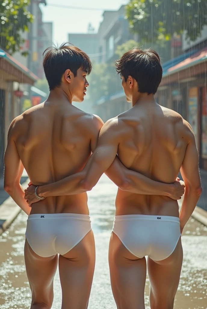 Two boys, standing side by side, smirking at the viewer with confident grins, showcase their toned, sexy bodies in a hyperrealistic, ultra-high definition 16k resolution image. Their rounded buttocks, nude , naked, are the center of attention, their large ass, gluteal folds creating an enticing display of masculinity. allure, enhancing the tantalizing view of their bare asses. Their faces, with intricate face details, are perfectly framed by the scene, their eyes locked onto the viewer, The ultra-high clarity and UHD image mode emphas , perfect model face , details face , handsome face , ((Correct body structure)), (((Correct dissection))) , boy showng their fat ass , bottom view from big fat ass , gluteal fold , side by side , ((lay around neck)), ((looking at viewer, from behind)), ((butt facing viewer)),large hip, (sexy pose, dynamic pose) , (((huge booty , big fat ass , huge ass , buttocks , big fat butt))), nsfw , eroticism , bottom view, squatting , details huge ass , 16k resolution , ultra-high clarity , hyperrealism, uhd