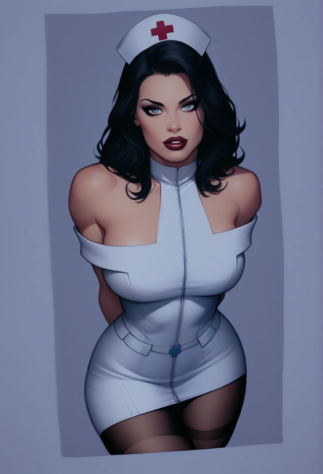 a close up of a cartoon of a woman with a big breast, furious dark haired women, dinah drake, colorful illustration, zenoscope, epic comic-book style, jet black hair cyberpunk girl, female moon knight, comic book character, digital comic art, commission for high resolution, Emma Frost, painted and colored, beautiful comic art, in rye. comic-book style