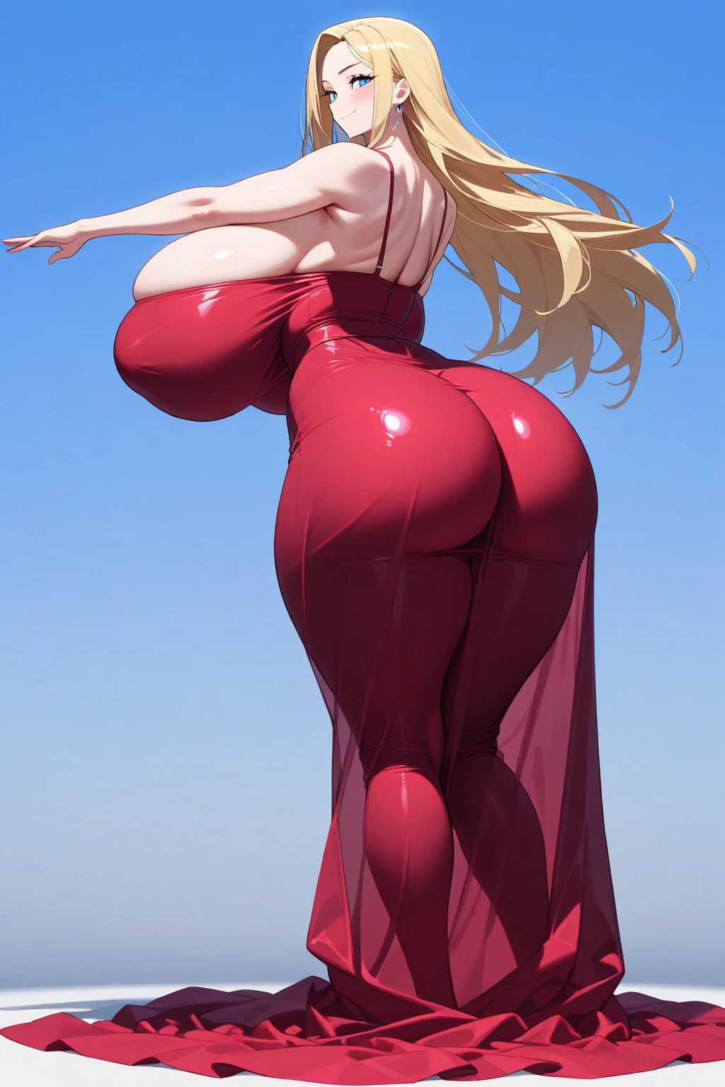Round ass focus from behind: sexy short Latina with mocha skin and blonde hair, walking on the sidewalk. Young short sexy, tight sexy choker, beautiful long dress, huge massive hanging breasts, full thick pouty lips, big beautiful smile, sexy wavy hair, big eyes with long eyelashes, big gorgeous smile, tiny wasp waist, super wide birthing hips, thick toned thighs. Cinematic morning lighting.
