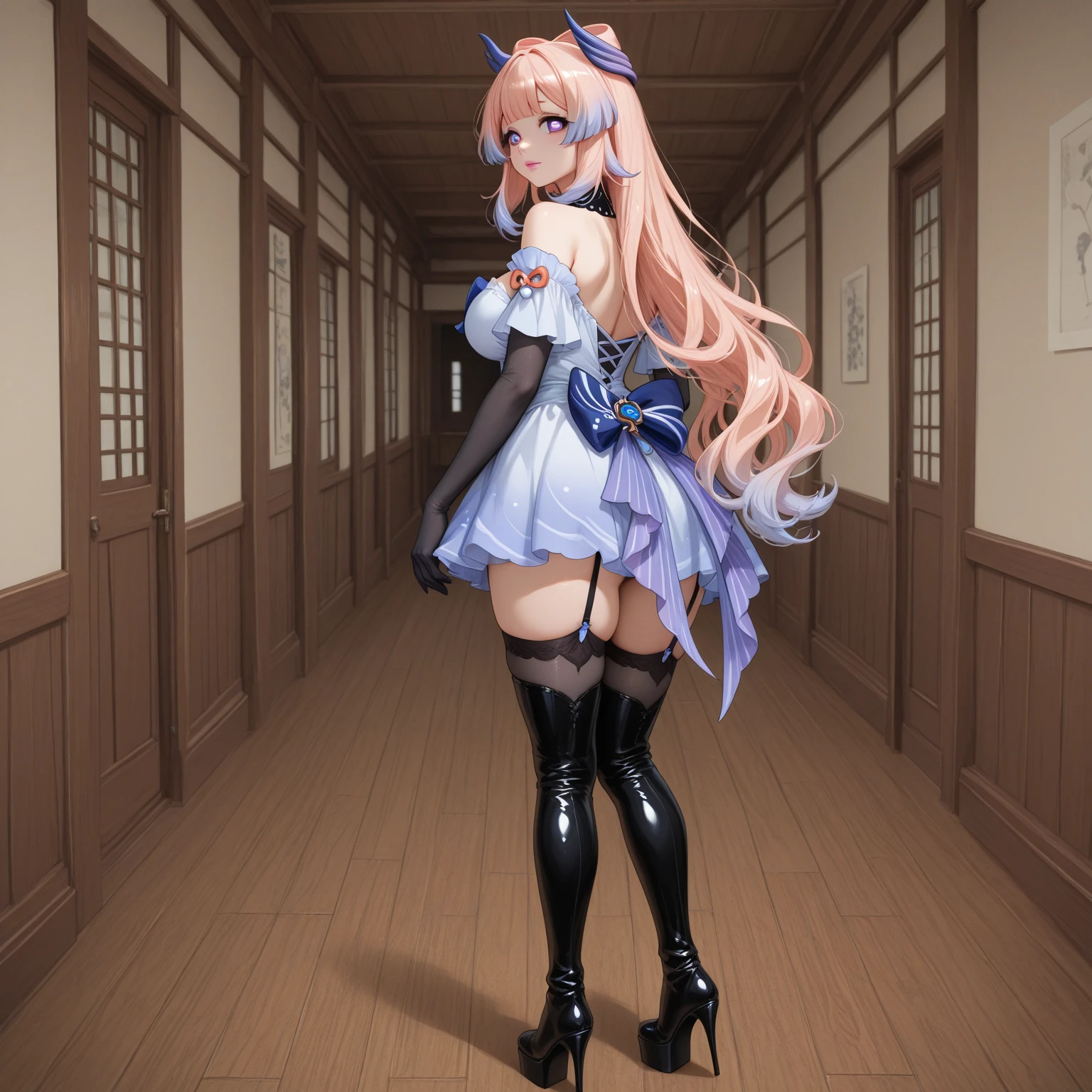 (Rear insertion position, Sex preparation:1.2), Pink Hair, Long Hair, Cute Hips, lure, Appealing pussy, bottomless,(Blazer 、Long Check Skirt、、Garter Stockings), (Turn around and put your hands on the wall), Inside the pussy, Vagina、Bend、nsfw、BREAK Perfect Anatomy、highest quality、(cute:1.1)、(cute)、(High resolution:1.2)、Unbelievably absurd:1.3、Incredible illustrations、(cuteイラスト:1.2)、Beautiful background、(1 girl) 、solo)、(10th Generation、JK、Loli face、Small breasts:1.2)、slender、、(skirt lift,upskirt,from behind),cum in pussy、(tooth:0.6)、Cheeky 、Eye highlights、A confident smile、