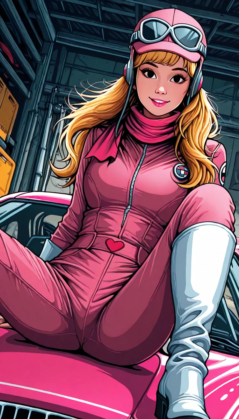 a close-up of a woman dressed as a rabbit on a train, J.. Scott Campbell, Little bunny, J. Scott Campbell, zenoscope, comic book character, coelho punk, abbey lee kershaw as Emma Frost, comic character, Little bunny da playboy, Emma Frost, 90s comic book character design, the rabbit has pink fur, electric rabbit, varied pose