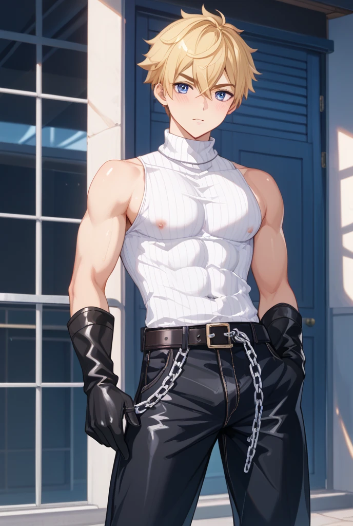 score_9, score_8_up, source_anime, standing, hellsing, seras, femboy, twink, shorts, otoko no, crop top, indoors, ikuchan