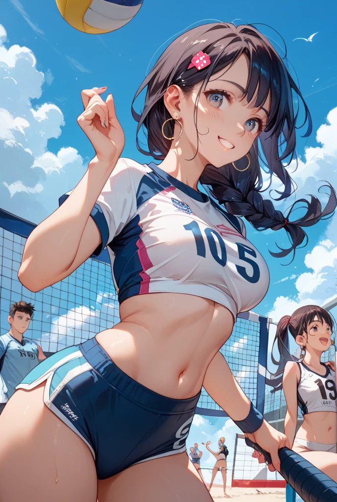 unity 8k wallpaper, anatomically correct, (((masterpiece))), (((best quality))), (((ultra detailed))), (((high-resolution))), ((super fine illustration)), ((Ultimate cutie)), ((detailed beautiful face)), perfect hands, perfect finger, (((good anatomy))), BREAK, multiple girls, lovingly gaze, harem, group picture, 17 years old, (potbelly), (Curve), medium breasts, ((thick thighs)), Shiny hair, (((coquettish smile))), (((blush))), BREAK, Adidas, Sleeveless collared Volleyball Uniforms, ((wristbands)), BREAK, (Hold the beautiful spherical 6-inch volleyball), ((Sweat)), (perspired), (Heavy breathing), in gymnasium, in volleyball court, depth of field, strong light, cowboy shot,,