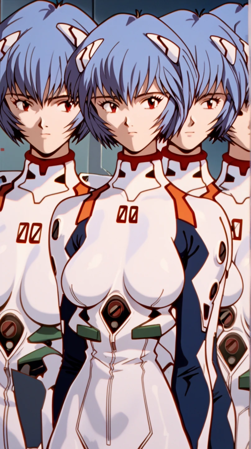 (best quality:1.3), (4K quality), Rei ayanami by evangelion, ((face detailed)), ((body curvy)), (big boobies), (blue hairs), (hair cut), cleaveage, corpo sexy, (Bodysuit), (cityfront, cybercity, cyberpunk), ((( big-ass))), ((frame: waist up))