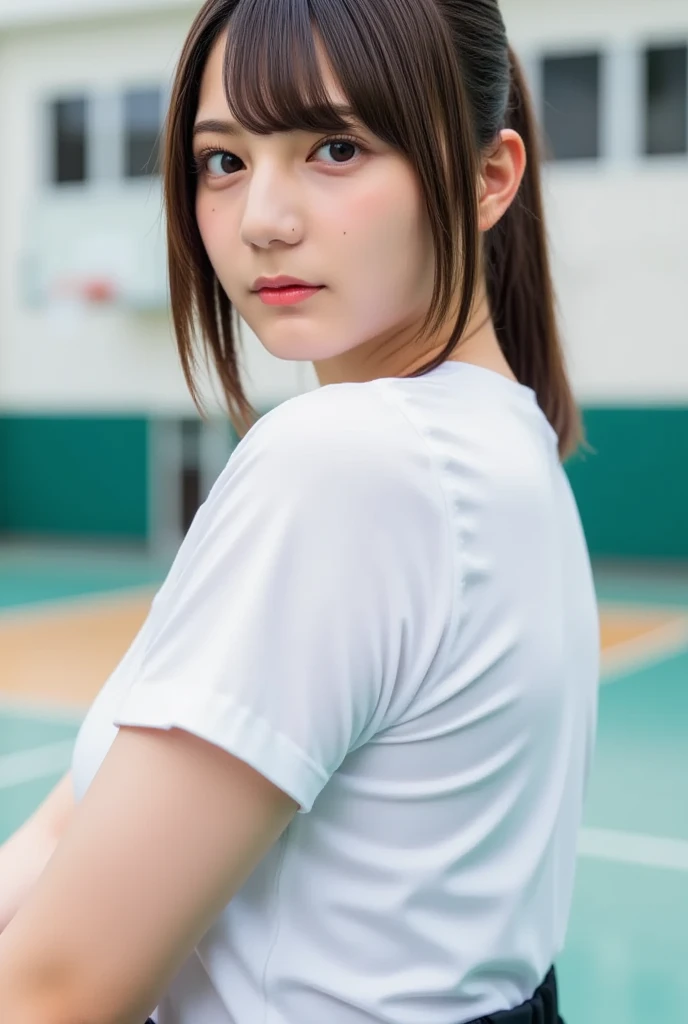 one girl, (a beauty girl, Delicate girl:1.3), (15 years old:1.3),
break, (Gym suit), (Green tea color:1.5),
break, (sit), (Leaning forward:1.5),
break, Very fine grain definition, (Symmetrical eyes:1.3),
break, Small breasts, Brown eyes, Parted bangs, Brown Hair, girl,
break, (Eye and facial details:1.0), (Face close-up, Face Focus:1.0),
break, (masterpiece, Highest quality, Super detailed, Detailed face, 8K)