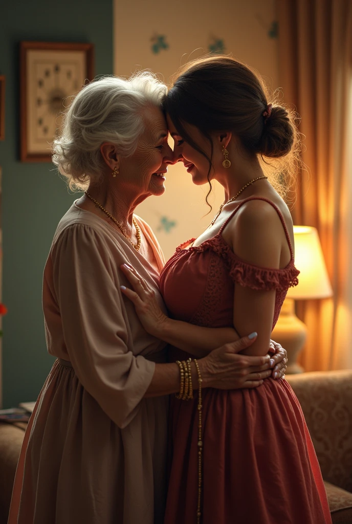 Hot old woman big boobs and kiss young boy in shlwar suit