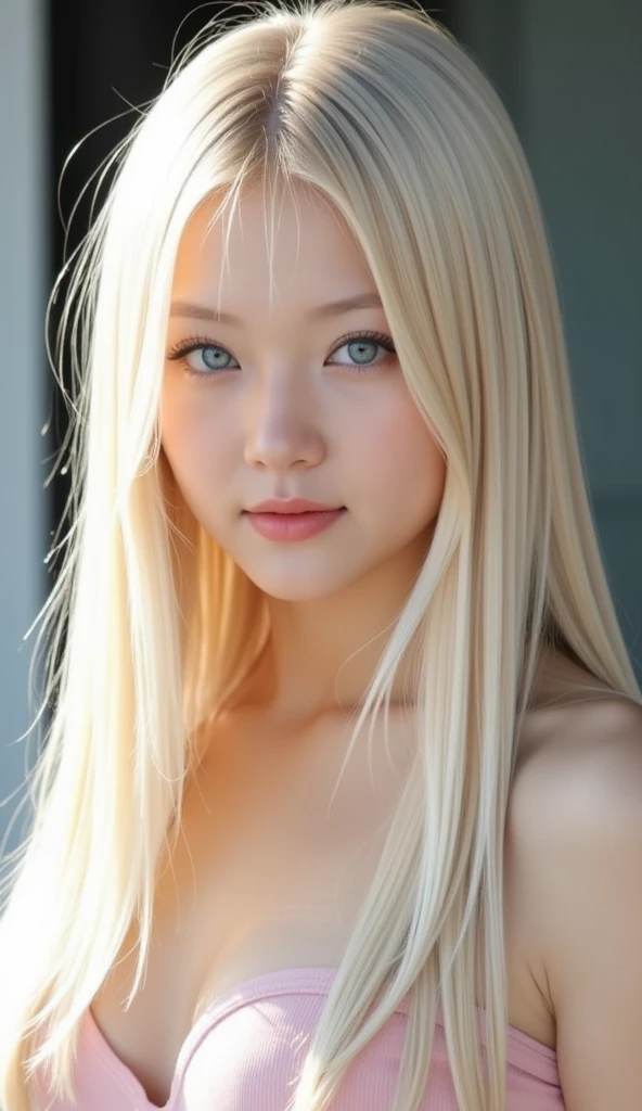 Sexy 17 year old girl with shiny blonde silky hair dazzling、Cute sexy little beautiful face with shiny hair dancing in front of beautiful cute face、long silky bangs covering the eyeeautiful pale light blue big eyes、 Straight silky hair with super long hair that hides the face、Sexy cute young woman、full body nudist、Small face beauty、Pure white and beautiful shiny skin、cowboy shot, full body view, public hair.