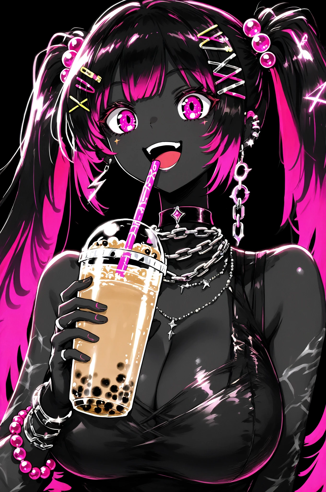 (BENGUS,Edayan):1.2, (hyper-defined art, anime coloring, best quality, hyper-hdr, 8k uhd,  hyper absurdres, (raw sensuality, black woman, black and red striped  thick scorpion tail, , sitting in a  ice cream parlor,  dreadlocks,  headphones,impossibly beautiful african-caribbean features, red and brown heterochromia eyes, sitting,  licking ice cream, backless, sleeveless dress,  thigh lace clogs),  (very dark skin,  voluptuous, curvy, strong, shortstack, black hair, soft face, small wide nose, firm medium breast, curvy hips,  wide hips),hyper aesthetic, hyper-detailed  background), Lusterise, ,({Hyper stylistic, sharp gradients, deep highlights, hyper exposure,  hyper detailed smooth textures),  perfect hands,  hyper perfect , perfect eyes, perfect anatomy, perfect  physiques, amazing skin, hyper-detailed eyes,  hyper-detailed features, salaciously smiling, dynamism,   dynamic lighting, dynamic shading, sensual shadowing,  sensual atmosphere 
