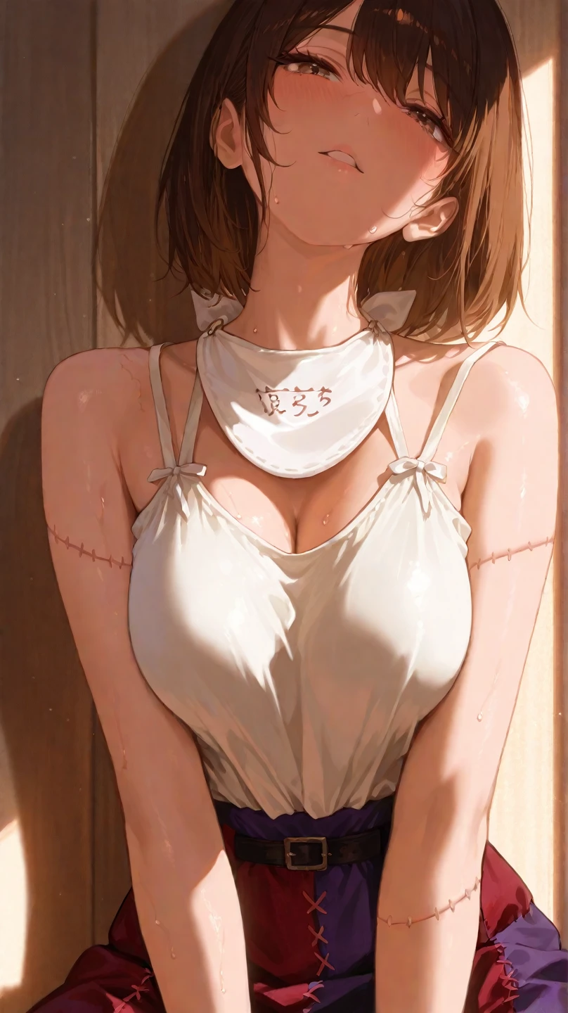 full_body,naked_apron,restaurant,from_front,short hair,black hair,good anatomy,best quality,masterpiece,beautiful,cute face