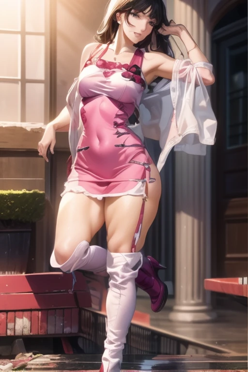 Top quality, super detailed, ((very delicate and beautiful)), illustration, movie lighting, perfect design, ((detailed background)), ((warm light)), ((accurate background)), (lens flare), (chromatic aberration), (depth of field), dancing light, (intricate:1.2), illustration,
Crowded train, one woman, lying on the floor, expressionless, slightly smiling,pelvic curtain, covered crotch,dress,from below, 
She is admiring the pelvic curtain of a goddes,Artistic, memorable masterpieces, moments in history,
,starrystarscloudcolorful,