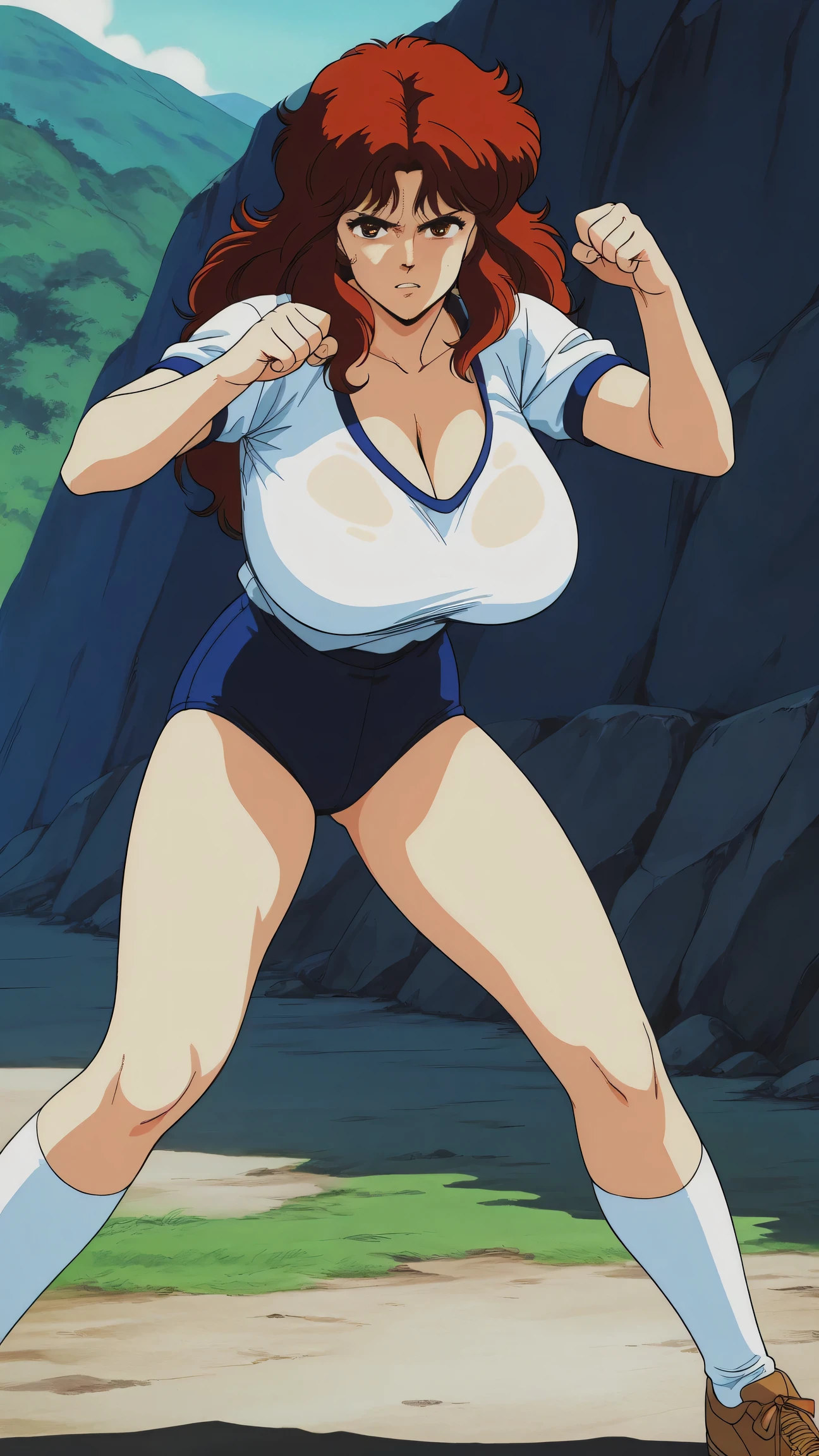 One Woman, ((Slut))), Long blonde hair, Swollen lips, Painted lips, Thick lips, Wide Hips, Thick thighs, Huge Ass,  Huge huge natural breasts, Cleavage, Mature Mom, Bikini top only,Denim shortatsumoto Rangiku