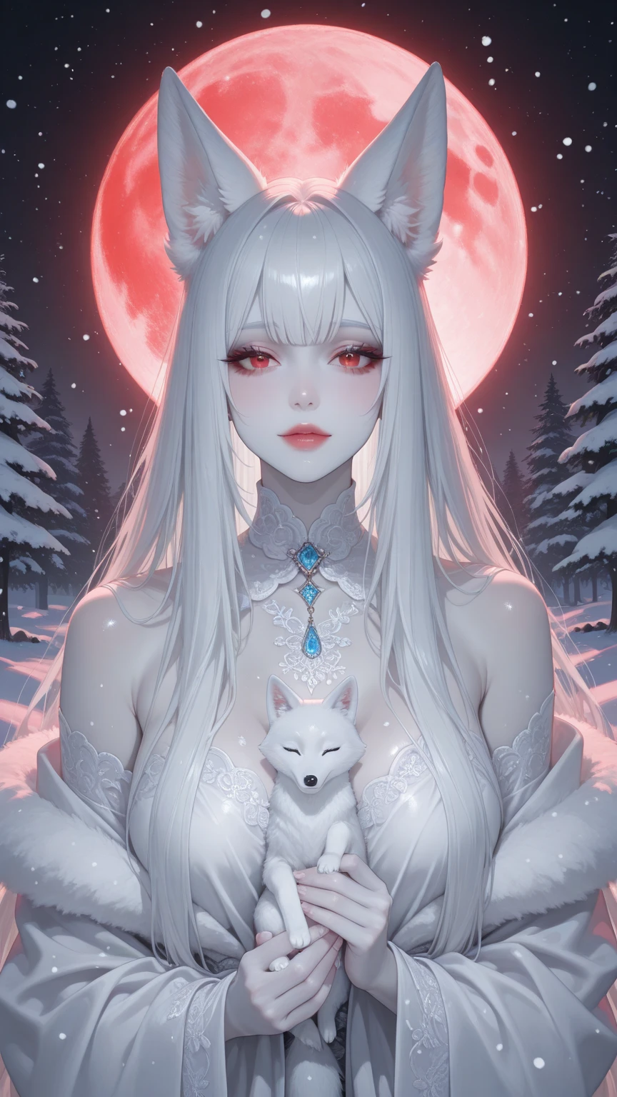 best quality, masterpiece, White hair, detailed, red eyes, windy, floating hair, snowy, upper body, detailed face, winter, trees, sunshine, midriff
<lora:chilloutmixss20v20:0.3> <lora:Korean-doll-likeness:0.2>  <lora:SenSenchan25Twitter_v10:0.1>