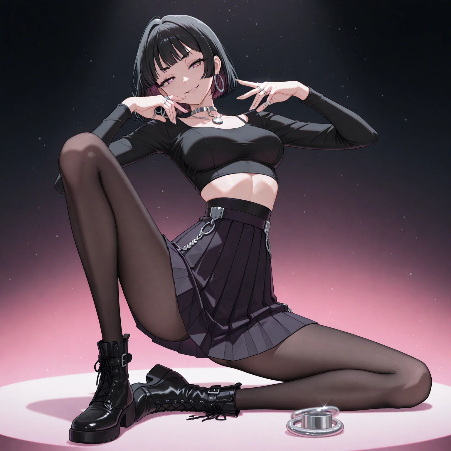 one-girl，short detailed hair，black color hair，Golden crown，黑The eye，with a round face，White top，Black  shorts，（Realistic painting style），（Pink cotton socks）