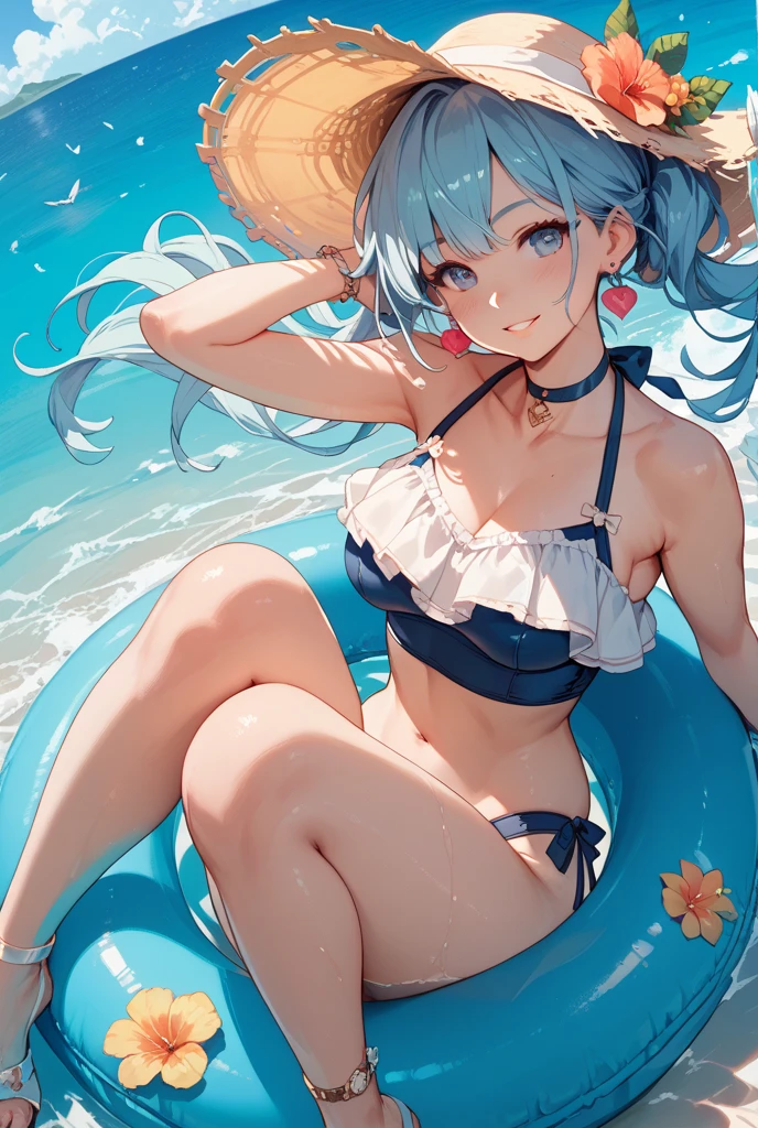tentacle play、flushed face、bikini swimwear、cloudy fluids、legs spread、ponytail、torn clothes