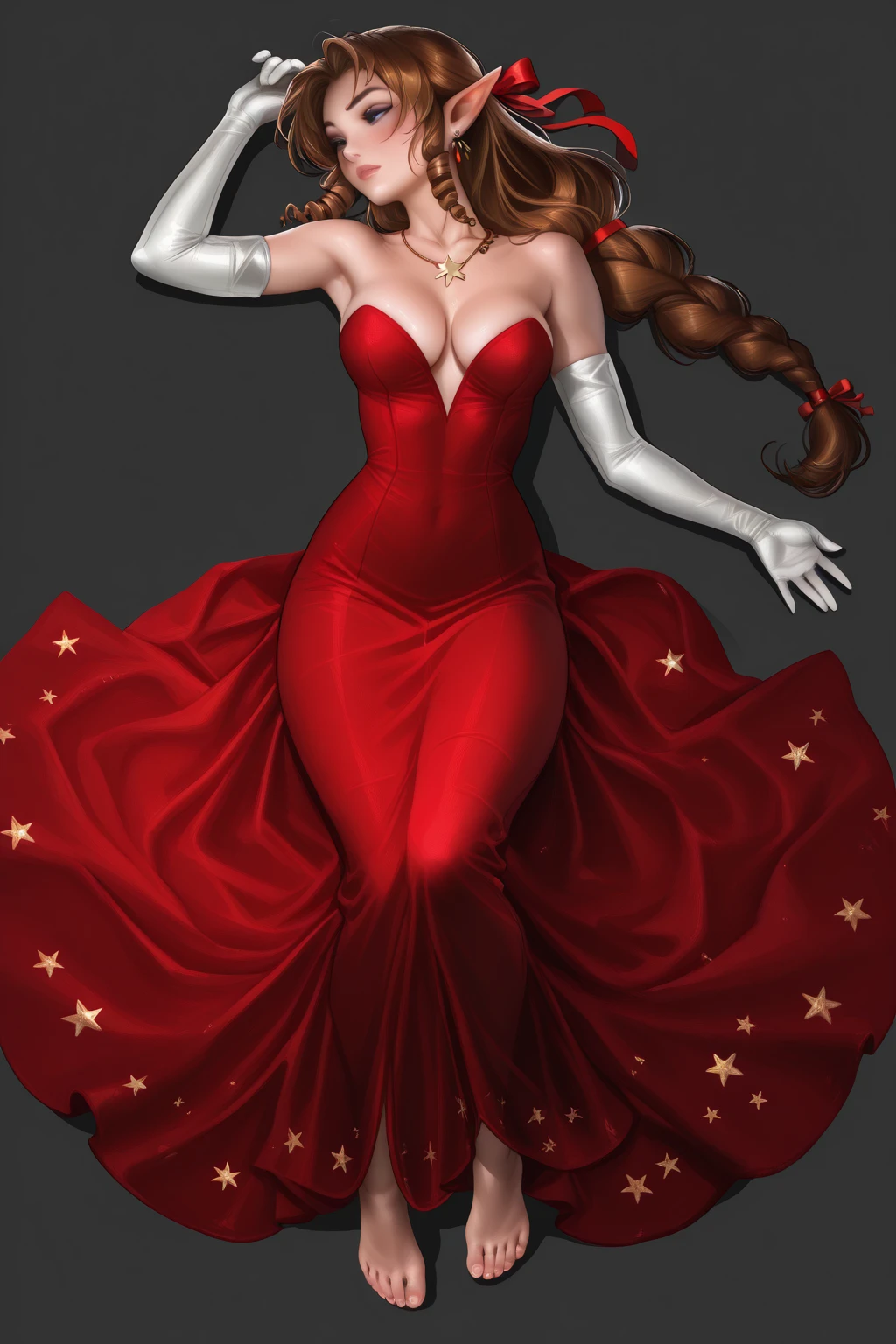 Full body portrait of a female fire mage，Red and blonde curls,gossamer dress，red color eyes，Enchanted expression，A desert,Fantasyart，detail-rich，电影灯光，real photograph，Full body shot，low  angle shot, SLR camera,(Very detailed, reasonable design, Clear lines, High sharpness,Best quality, Masterpiece, 4K:1.2 )
