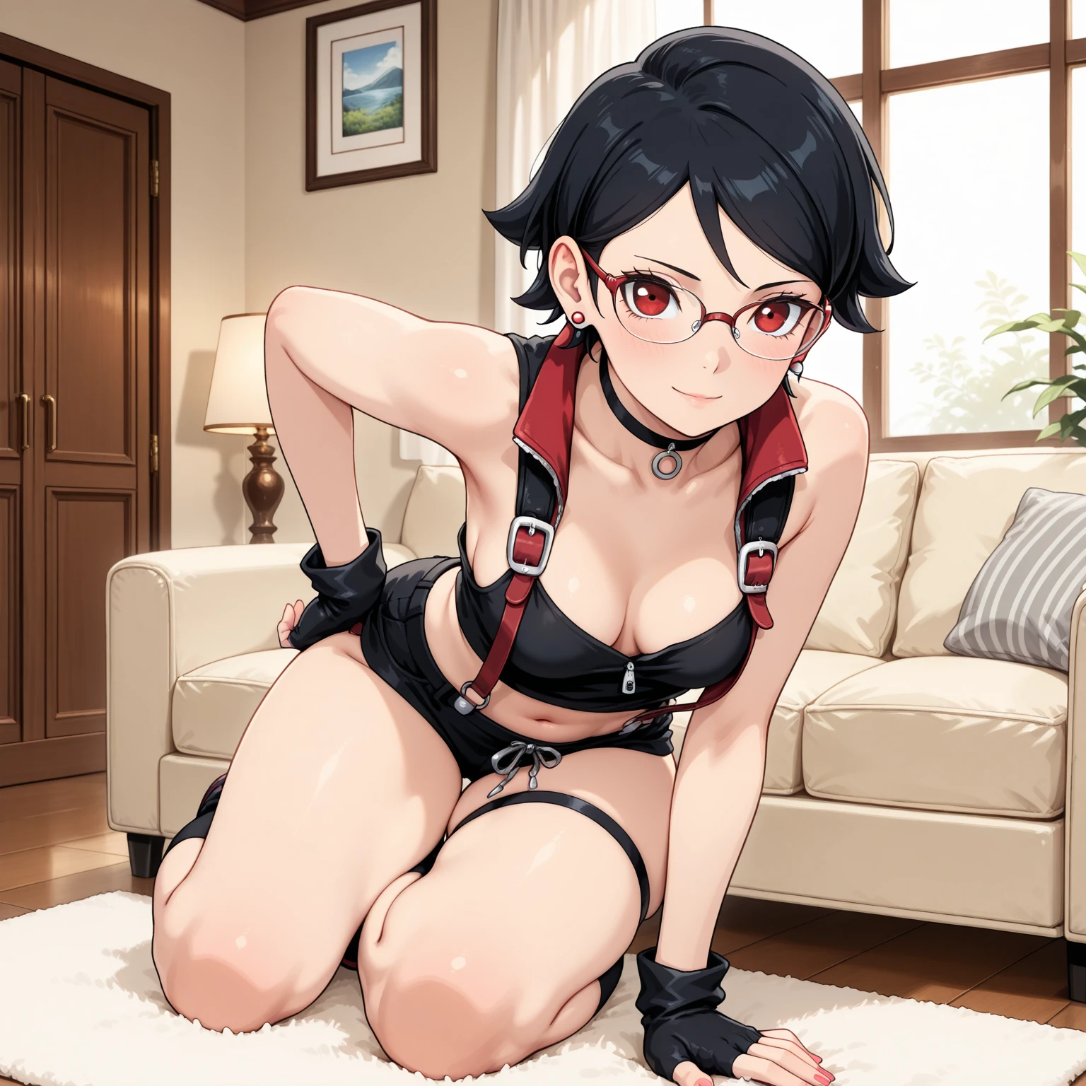 short hair, bangs, black hair, (red eyes:1.3), hair ribbon, sidelocks, folded ponytail, (parted bangs:1.5),
BREAK light blue bra, black socks, no shoes, nsfw
BREAK indoors, bedroom,
BREAK light blue panties, BREAK full body view, ultra high quality, underwear, legs spread, sitting on floor, no shirt, panties, bra, best legs, best feet