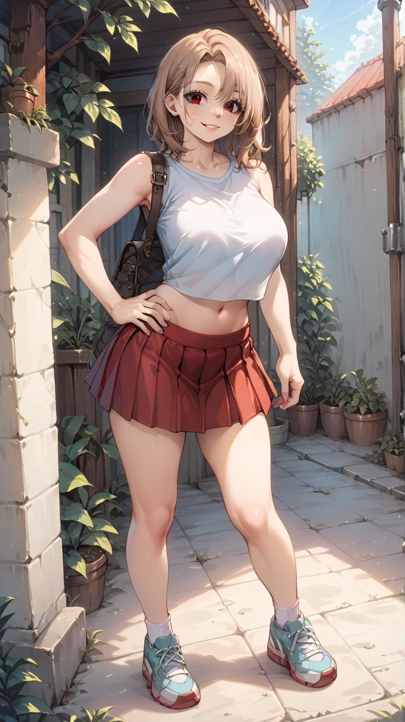 realistic, photo, (masterpiece, 4k, 8k, ultra hires, exremely detailed, good shadow, good light, deep shadow, unreal, high resolution, ultra detailed, best quality, ultra high res, visually stunning, beautiful, award-winning art, best quality, stunningly beautiful:1.2), (1girl), slut, long hair, light brown hair, <lora:microskirt_v0.2:0.6>, microskirt, <lora:beltbra_v0.1:0.8>, beltbra, detailed background, (alley:1.4), city, one foot against the wall, leans against the wall, infront of the viewer, high heels, panties, earrings, nodded head, <lora:add_detail:1>, <lora:crop_shirt_underboob:0.6>, underboob