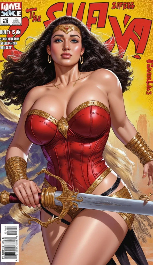 (masterpiece, top quality, best quality, official art, beautiful and aesthetic:1.2), (1girl:1.3), long and curly dark brown hair, extremely detailed, portrait, looking at viewer, solo, (full body:0.6), detailed background, close up, mischievous eyes, (warm summer castle theme:1.1), sorceress, charlatan, smirk, mysterious, walking in courtyard, revealing ((dark red)) sorcerer attire, red knee-length red skirt, off shoulder, straps, long sleeves, loose sleeves, cloak, corset, black leggings, black trousers, black pants, long brown boots, buckles, straps, pouches, magic energy, red fabric, white trim, ((((gigantic breasts, cleavage, skindentation)))), slim waist, slim hips, long legs, medieval (castle exterior:1.1) background, dark mysterious lighting, shadows, magical atmosphere, dutch angle
