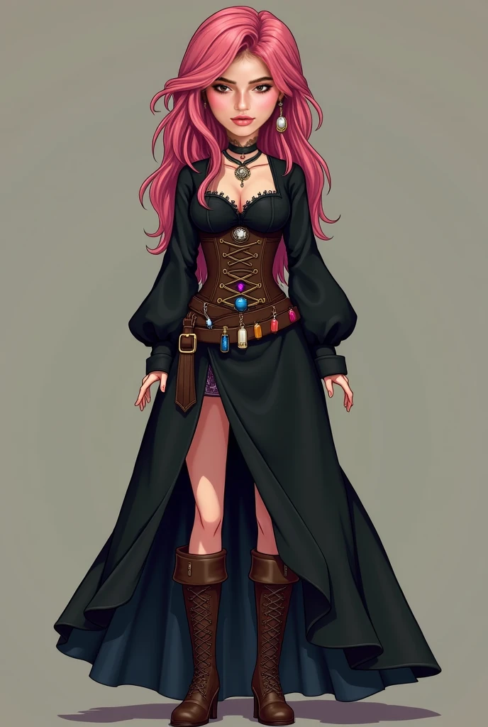 Create sketches (drawings) of changing rooms/CLOTHES (Dresses, Corsets, pants, Skirts) of a girl with 85 costume% witch and 15% Magenta pirate/wine , with long black hair and magenta streaks/wine; with a magenta pet parakeet/wine y con características de el capitán GARFIO y Yzma.
(creative, elegant, from the neighborhood, coronation, town, school and full body)
realistic
