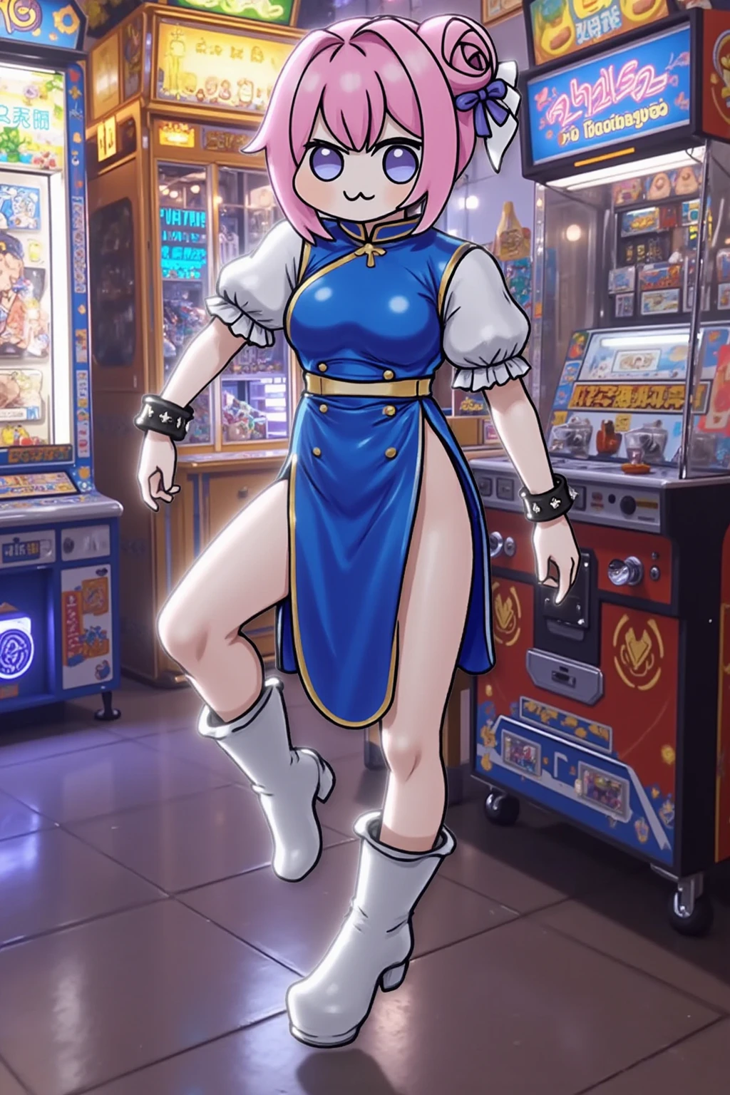 ((Best Quality, 8K, Masterpiece: 1.3)), ((A Manon who conforms to the official Street Fighter 6, doing the action of the opening of the game)), short pink shiny hair, (Manon wearing a Street Fighter 6 costume), European Frenchman, 175cm, 30 years old, detailed face, detailed skin texture, (big eyes: 1.2 long eyelashes), long legs, perfect body proportions, mid-chest, (fitness figure, with obvious muscles), pink nails, perfect facial features, symmetrical face, three-dimensional, full of confident eyes sparkling, best light, ray tracing, photon mapping, (in the distance is the Eiffel Tower in Paris, walking the red carpet in front of the palace, like a star shooting a magazine, the focus of the whole scene, there are super many reporters on both sides of the red carpet, lively lights in Paris at night), (movie lighting), official illustrations, CG of game characters, (fine modeling, texture of clothes), (overhead shot, close-up of faces, shooting angles from top to bottom), complex reflections, there are light particles on the characters shining, (Shiny Glitter on Body: 1.6), there were Street Fighter 6's Ken and ChunLi in the crowd