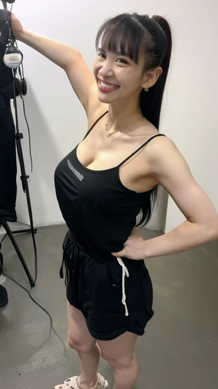 a schoolgirl, best quality, masterpiece, (realistic:1.2), 1 girl, black hair, black eyes,Front, detailed face and breast, beautiful eyes, small pussy, small breast, <lora:koreanDollLikeness_v10:0.1>, smaller head, naked girl, lift t-shirt, hair covers ears, <lora:koreanDollLikeness_v10:0.2>, real face, real skin, realistic face, realistic skin, rough skin, show pubic hair, <lora:iu_v25:0.8>