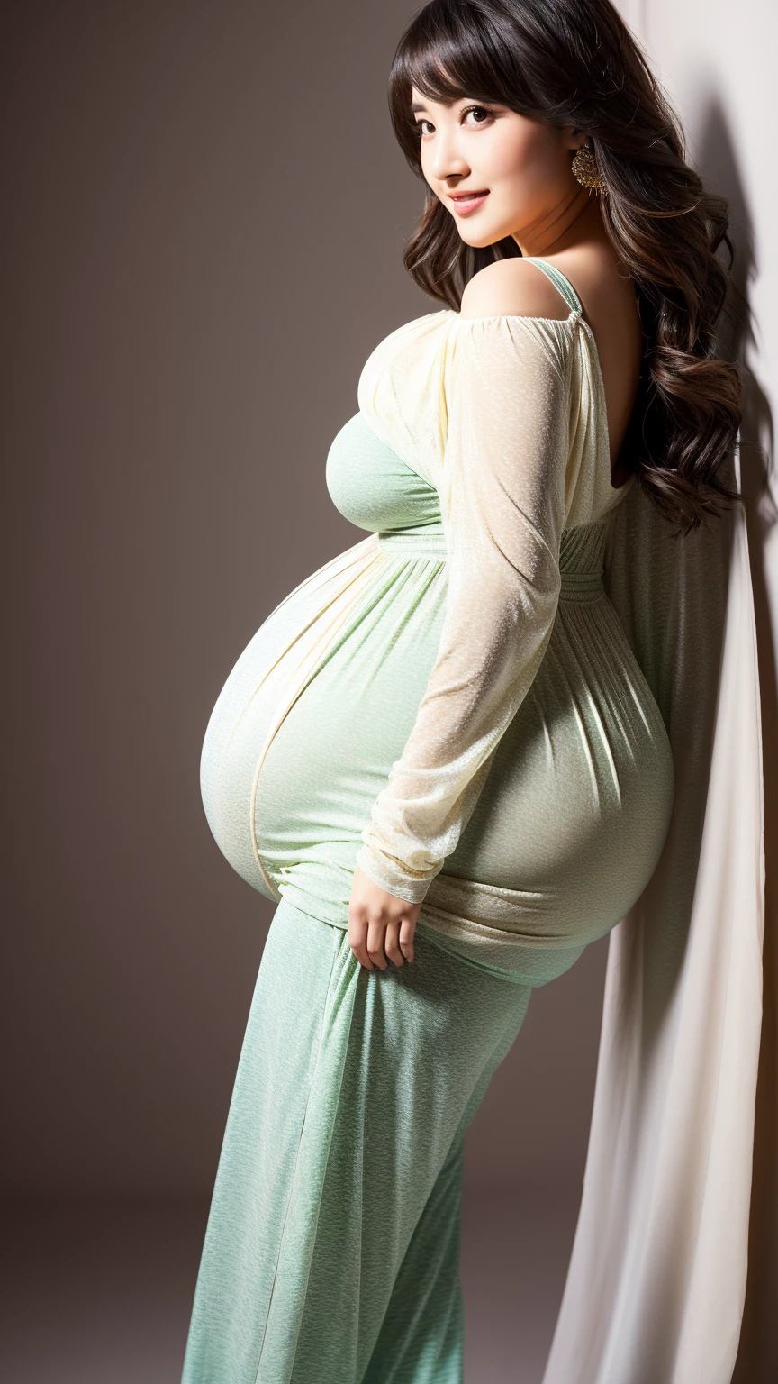 beautiful pregnant woman, beautiful busty woman, amazing stunningly beautiful, most beautiful women ever, enormous natural breasts, voluptuous, deep cleavage, beautiful busty model, sexy, enormous massive huge big boobs, gorgeous face, bright big eyes, sexy makeup, wavy hair, enormous round pregnant belly, massive huge pregnant belly, huge pregnant belly, enormous smooth pregnant belly
