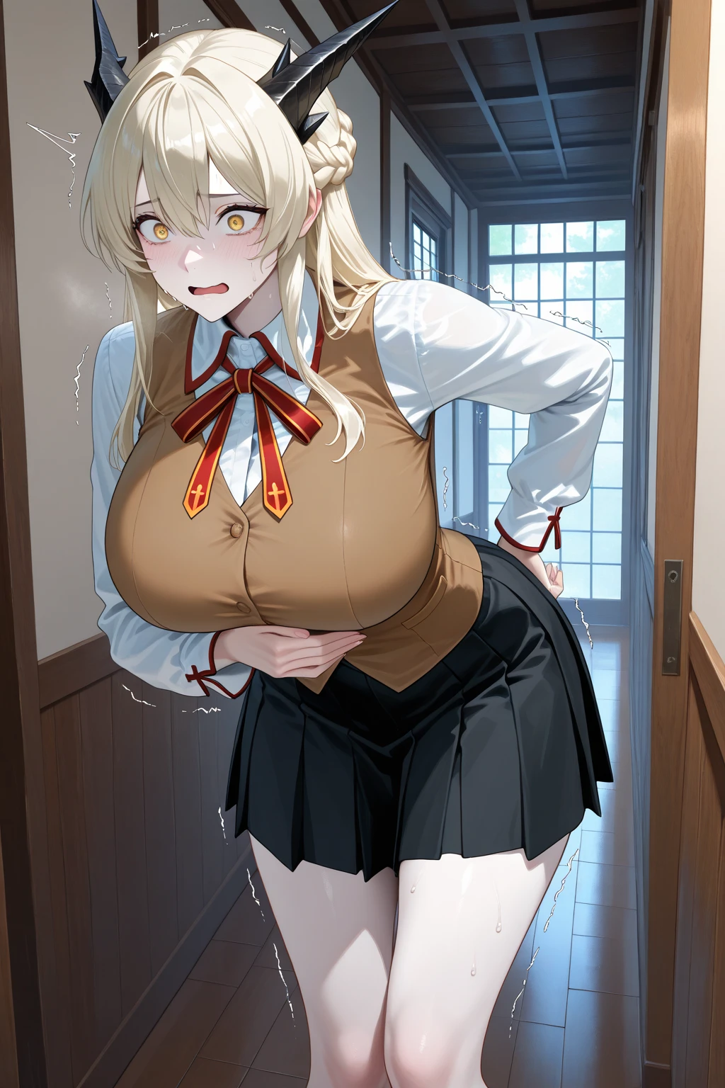 ((Tabletop, Highest quality, High resolution, Hmph, Pixel Perfect,  4K, Hmph, Hmph))),((1 male,1 female:1.6)),((男 and woman having sex:1.6)), beauty、The whole body is visible、 ((Mid-wave hair, bangs, blonde)), ((Brown eyes, Beautiful eyelashes, Heart Eyes)), ((Detailed face, Smiling excited face:1.2)), ((Smooth texture:0.75, Realistic texture:0.65, Realistic:1.1, Anime CG Style)), (Big Breasts:1.5), Dynamic Angle, Perfect body,  ((uniform,White shirt, Black Skirt, Check skirt)), classroom,Open your mouth in amazement,(Wet pussy),(Meet your audience face-to-face:1.6),(Squat:1.3),(White knee-high socks:1.2),(Brown Loafers),(plump:1.3),(Spread your legs:1.3),(Insert your penis:1.6),(vapor:1.3),(Sex on top of a man:1.7),(Man&#39;s penis),Cute face、Well-formed face,(Positive:1.7)