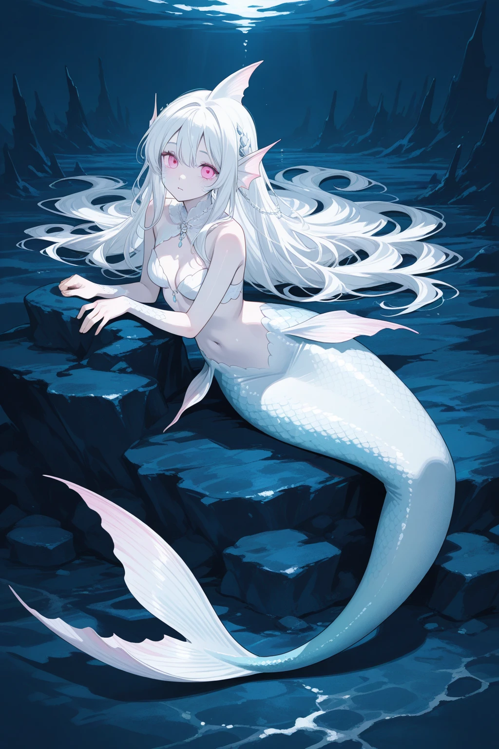 depths-fc,dark,bubble,full body,seahorse girl,nude,tatoo,white eyes,long hair,LiquidHair