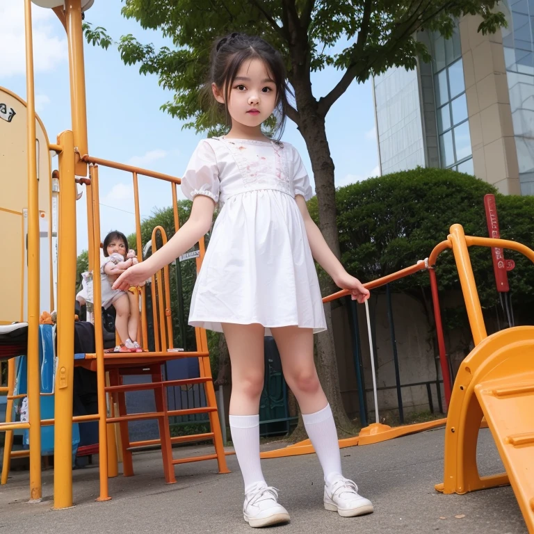Masterpiece, Best Quality, realistic, Hi-Res, 1 Girl, Solo, ssnall Breasts, Brown Hair, Blue Eyes, Short Hair, ponytail, Hair Between Eyes, Floating Hair, very sad, blush, crying, wear white dress, wear high heel, fullbody, standing, wearing randoseru backpack, (backpack:1.2), daytime, park, standing, ((((her defecation accident)))), ((((her fecal leakage accident)))), concept, pee, peeing self, wetting, wetting self, have to pee, pee stain, in skirt has pee stain,(girl leaking pee), (Peeing self), have to pee, she peeing to much,(girl is peeing self:1.0) ((pee stain)),puddle of pee at your feet
