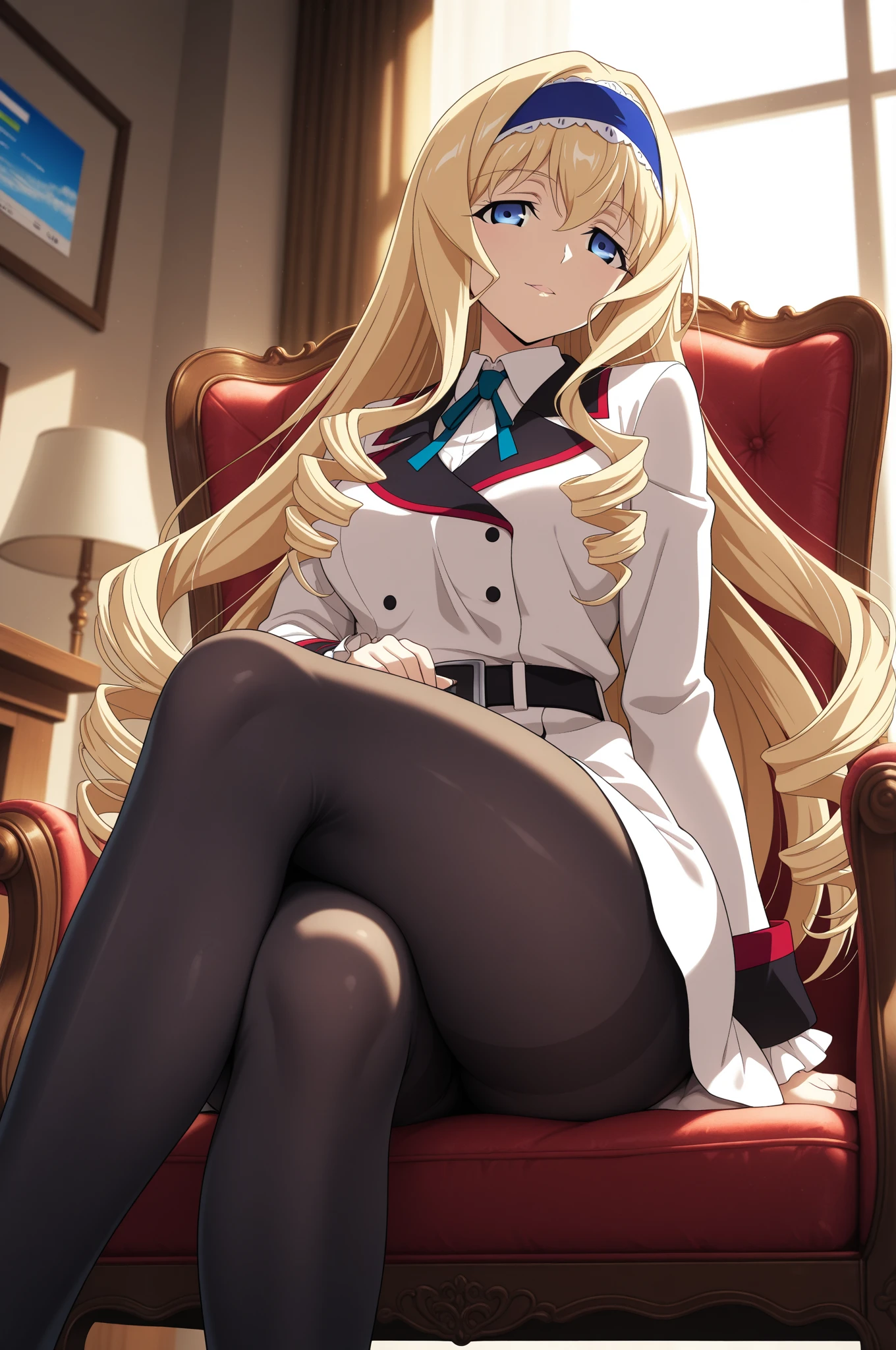 ,long hair,straight_hair,bright_pupils,cleavage,slender_waist,ankle_boots,elbow_gloves,1girl,white_pantyhose,lace,Uniforms