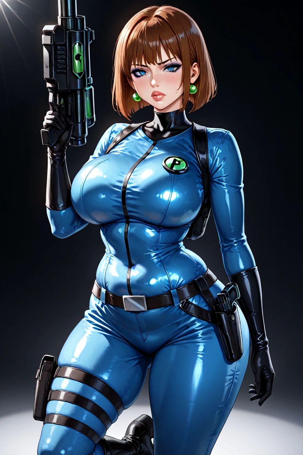 (masterpiece, highest quality, best quality, official art, beautiful and aesthetic: 1.2), (1boy), extremely detailed, (fractal art: 1.3), highest detailed, lower boddy focus, lower body, HDR, ), vivid visual effects, (dynamic stripes, luminous traces: 1.2), nude, hip focus, sexy, wide hips, thicc figure, completely naked, abs, muscular. Face out of shot, Detailed face, Detailed eyes, perfect face, perfect eyes, seras, wearing overall jumpsuit, overall jumpsuit, exposed thighs, femboy, thigh harness, flat chest