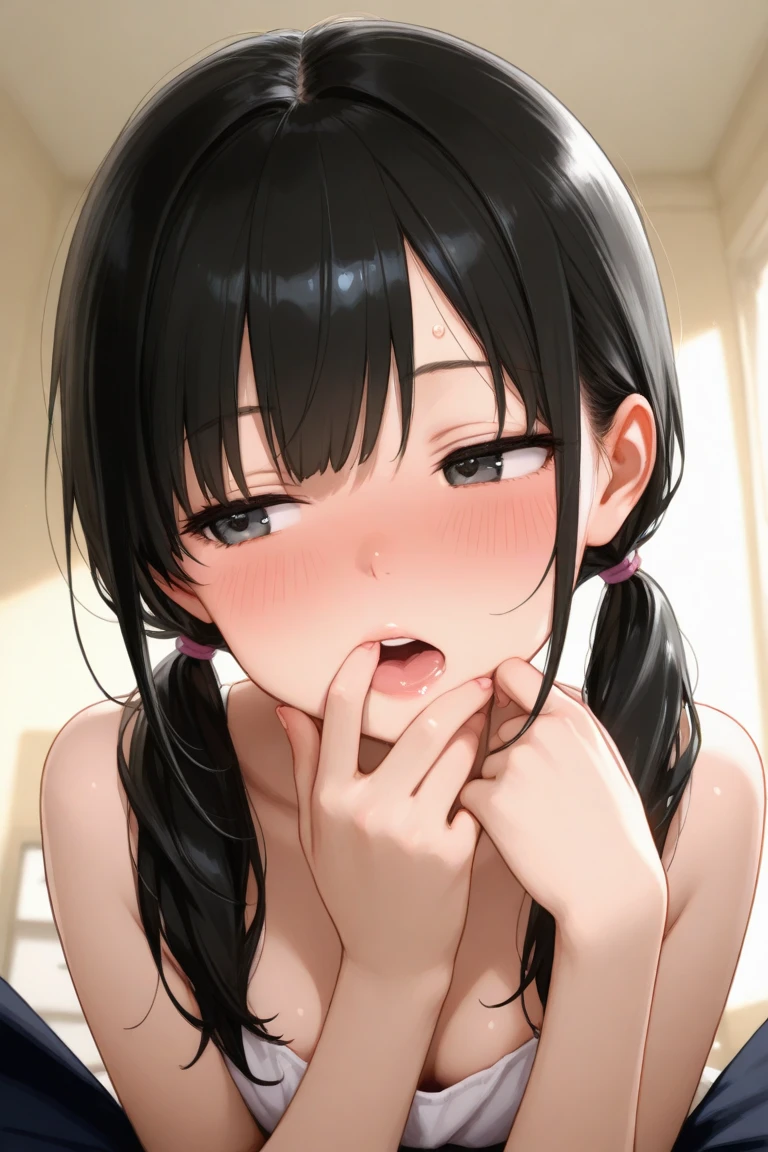 The penis is ejaculating a lot　Cute girl licking man&#39;s penis　A close-up of a cute girl in a lewd pose, spreading her pussy so wide you can see the hole inside　Completely naked　smile