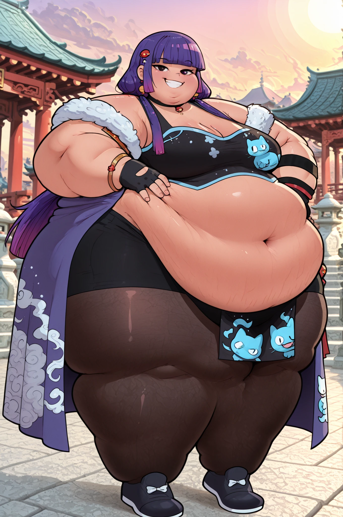 fat, big, belly, overweight, raiden genshin impact, wearing a sweater