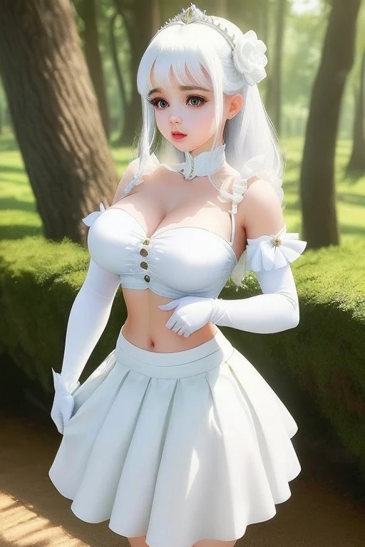 <lora:AzurLaneIllustrious_azurLaneIllustrious:0.66>, hat, portrait, white dress, looking at viewer, solo, ulzzang-6500, illustrious \(azur lane\),blue eyes, white hair,mole under eye, large breasts