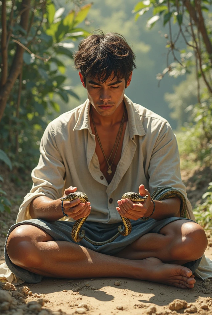 Indian from the Guaraní tribe sleeping in his hammock SURROUNDED BY NATIVE PLANTS WITH LARGE LEAVES FROM THE MISSIONARY JUNGLE