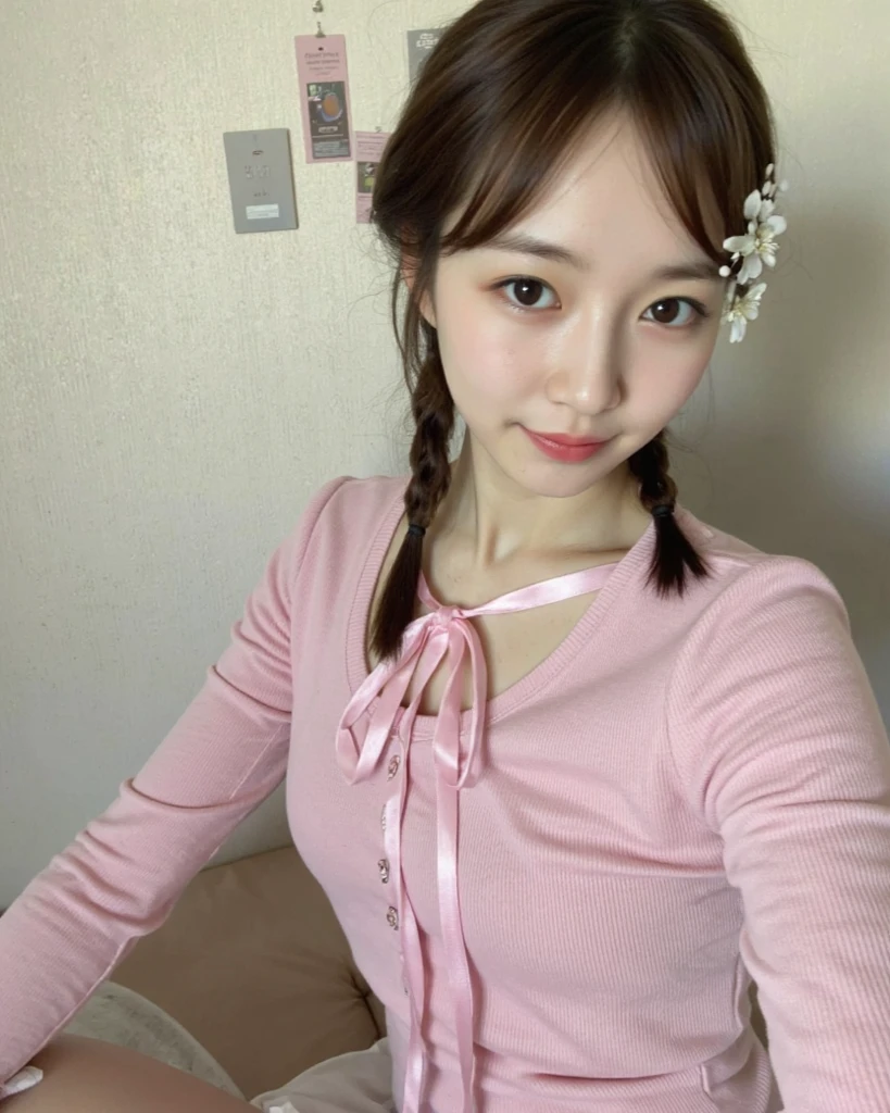 there is a young girl sitting on a couch with a remote control, xintong chen, ruan cute vtuber, wenfei ye, 8k selfie photograph, zmonzheng, young cute wan asian face, dang my linh, zeng fanzh, pink girl, pink clothes, qichao wang, li zixin, sha xi