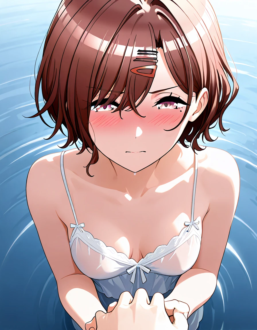 masterpiece, best quality, ultra detailed, ultra high resolution, very detailed face, solo, ((anime)), ((from side angle:1.3)), (upper body only:1.2), 20 years old girl, (((tanktop, bikini))), ((crimson short hair, angular bob)), (((medium breast))), (((bend backward:1.3))), ((throw head back:1.2)), (((close eyes:1.3))), (open mouth:1.24), ((sweat:1.13)), ((six pack abs:1.2)), ((on the boxing ring, neon))
