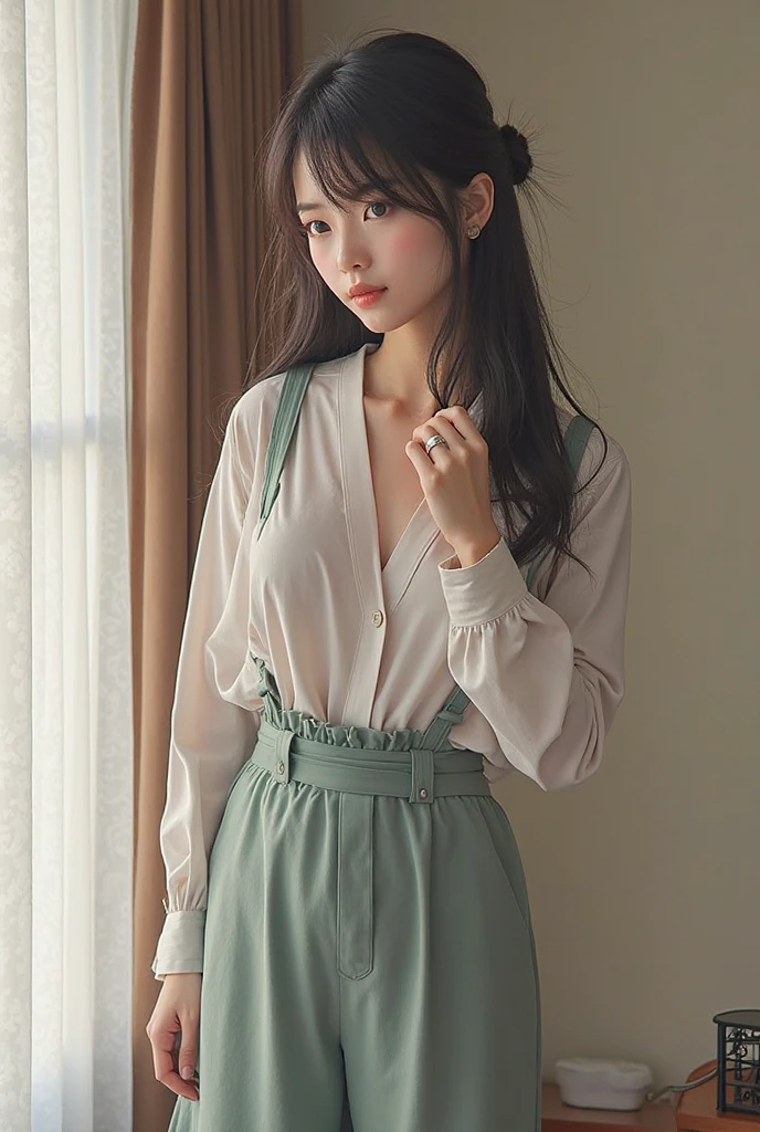 (masterpiece, best quality), 1girl,    <lora:matsukazemayu-nvwls-v1:0.8> matsukaze mayu, blouse, long sleeves, green skirt, long skirt