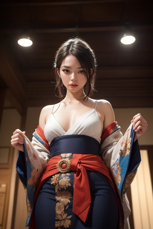 Timeless charm, elegance, photo movie-like ultra-ultra high definition, super real, 8K, ticker, ultra high resolution, masterpiece, (Photo Real Stick: 1.2), sharp focus,
1girl, cowboy shot, female warlord from the Sengoku period, accurate ???????, pose during battle, stern expression, (highly detailed skin and facial texture: 1.2), (female samurai with a sharp Japanese sword: 1.3) , (Battle:1.2), Beautiful and aesthetic, Cute and sexy beauty, (Perfect style:1.2), Fair skin, very beautiful face, black eyes, long black hair in a ponytail, messy hair, beautiful face, exquisite face , perfect proportions, drop-shaped breasts, plump breasts, thighs, (wearing a sexy Sengoku uniform: 1.1), (off-shoulder), (beautiful brown eyes, ), (dynamic pose, changing poses, dynamic angles) ,),