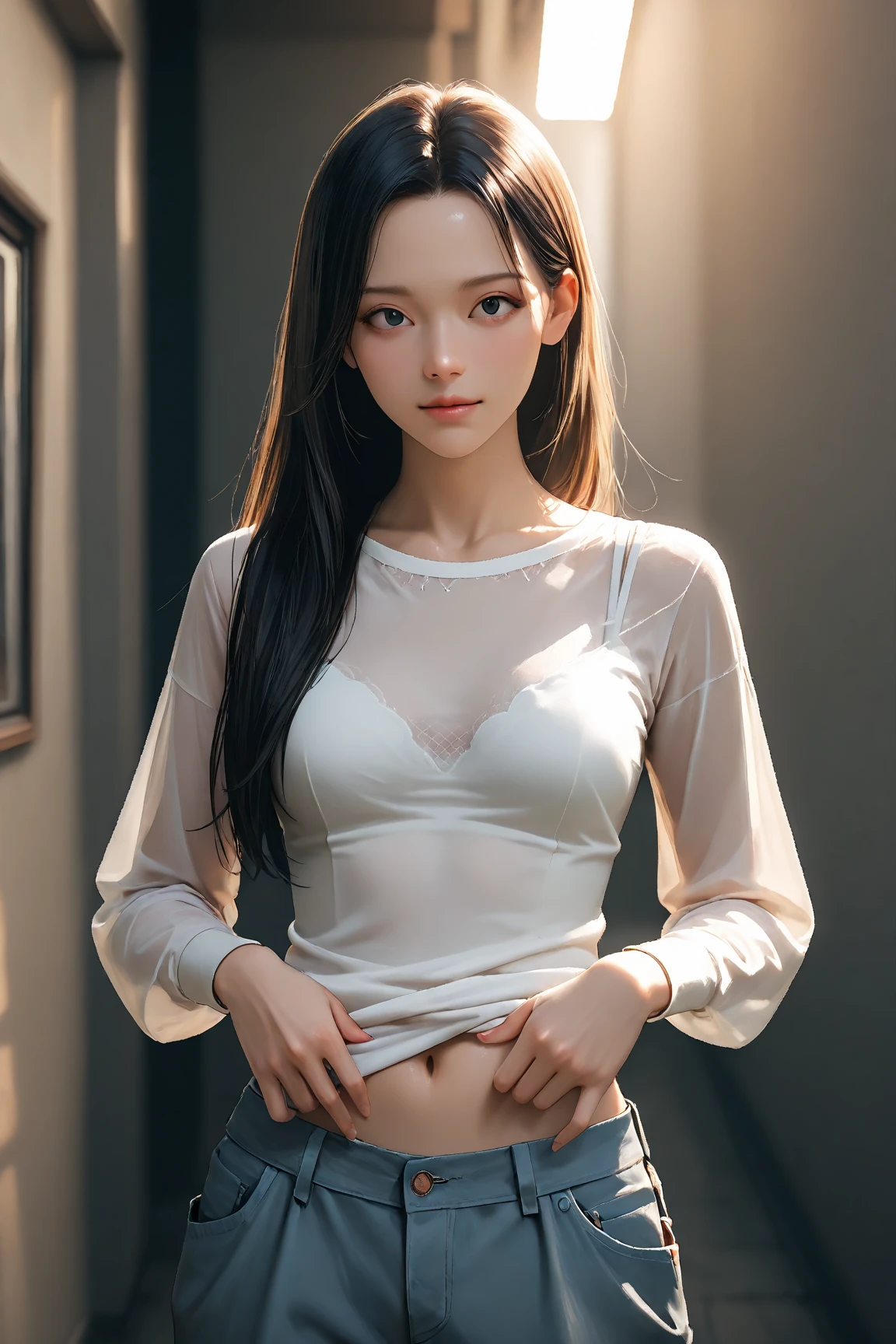 The eye,a white long skirt,Loose hair,sexy for --auto