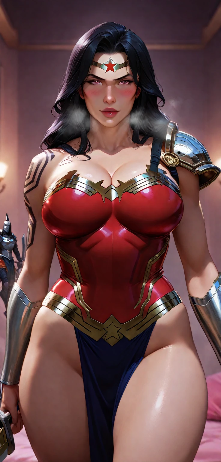 1 beautiful woman, dressed as a sexy superheroine, nice body, beautiful hair, sexy look, looks like model Lucy Pinder