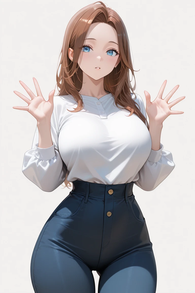 (masterpiece:1.2), (best quality:1.2), (absurdres), (intricate details), (8k), 1girl, uraraka ochako, <lora:uraraka_ochako_(hmochako):0.7>, hmochako, medium hair, chubby, medium breasts, standing, cowboy shot, blush stickers, embarassed, <lora:pajamas challenge:0.65>, oversized t-shirt, white t-shirt,
