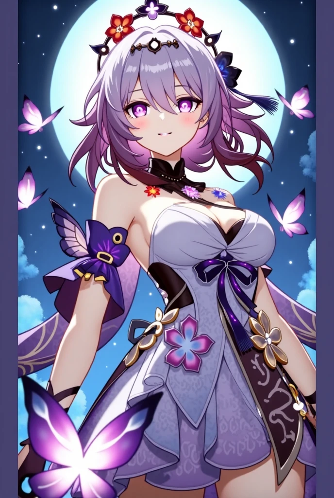 Girl, Raiden Shogun, Korean woman, shoulder exposure, shoulder smooth texture latex, coquettish smile, anime feel, evil devil, {blackening}, {teasing smile}, {teasing smile},
